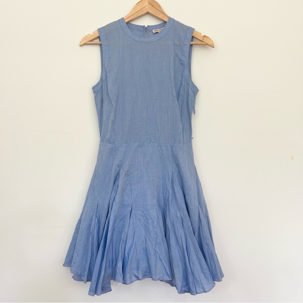 JUICY COUTURE US sz S 2 Blue Cotton Chambray Fit & Flare Sleeveless Dress READ